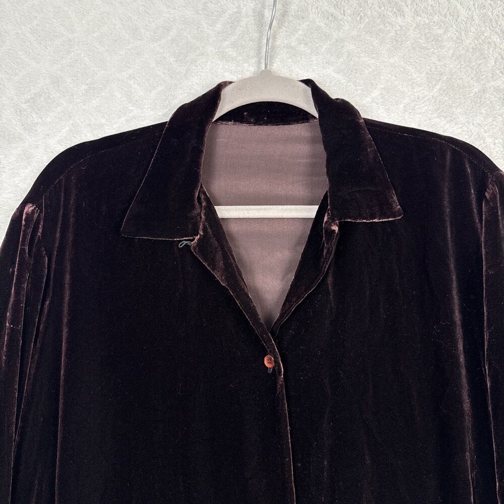 Vtg Harriet Selwyn Silk Velvet Top 1X/2X Brown Button Up Whimsigoth 80s 90s - Picture 2 of 10